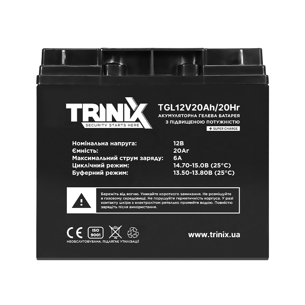 Акумуляторна батарея гелева 12В 20Аг Trinix TGL12V20Ah/20Hr GEL Super Charge