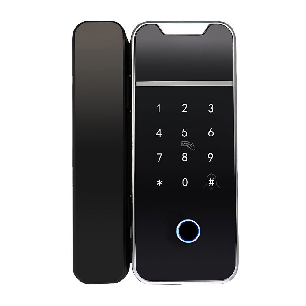 Замок біометричний автономний на скляні двері Trinix TRL-3307BTG з Bluetooth, зчитувачем відбитків пальців і карт Mifare